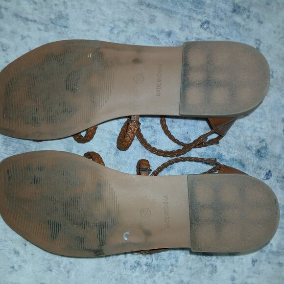 Steve Madden Braided Multi Strap Flat Sandals Zip Closure Brown Women’s Size 10 - Picture 5 of 7